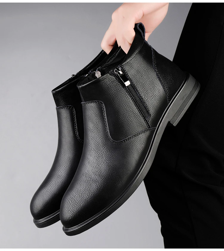 CLOHOO Handmade Men's Boots Business Casual Cowhide High-Top Chelsea Boots Zipper Men's Shoes Leather Ankle Boots
