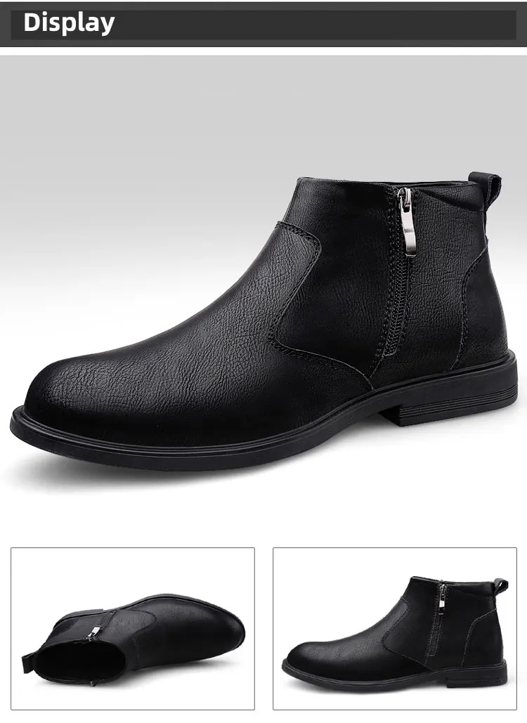 CLOHOO Handmade Men's Boots Business Casual Cowhide High-Top Chelsea Boots Zipper Men's Shoes Leather Ankle Boots