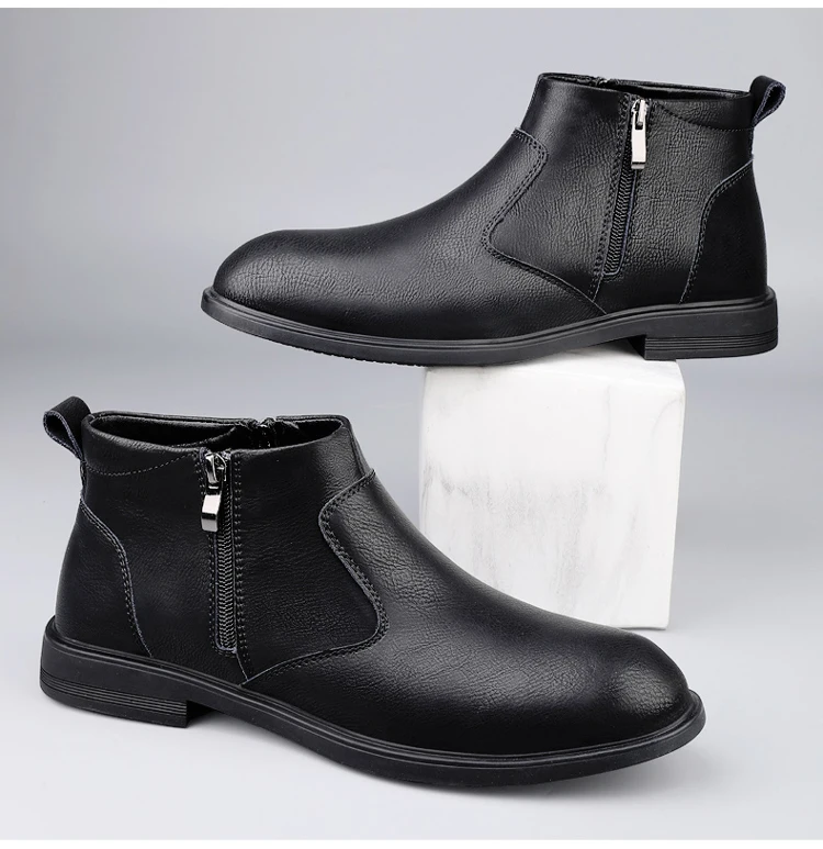 CLOHOO Handmade Men's Boots Business Casual Cowhide High-Top Chelsea Boots Zipper Men's Shoes Leather Ankle Boots