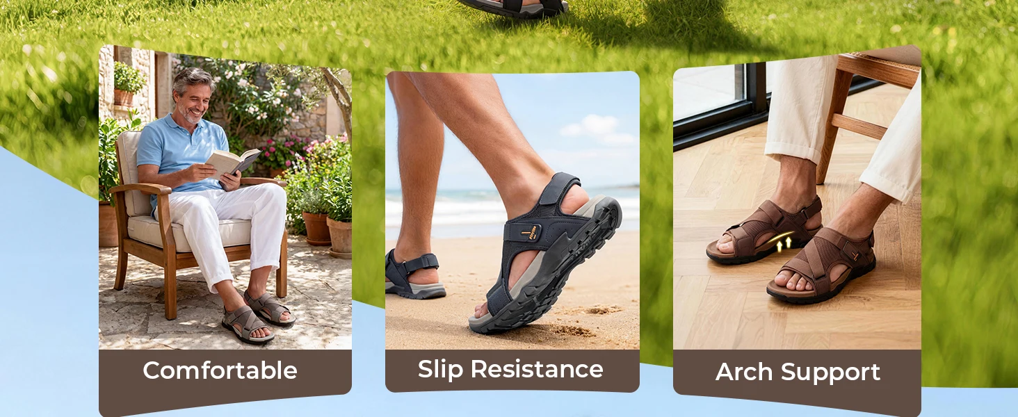 FitVille Wide Sandals for Men Comfortable Summer Hiking Sandal With Arch Support Non-slip Shoes for Outdoor Beach Travel