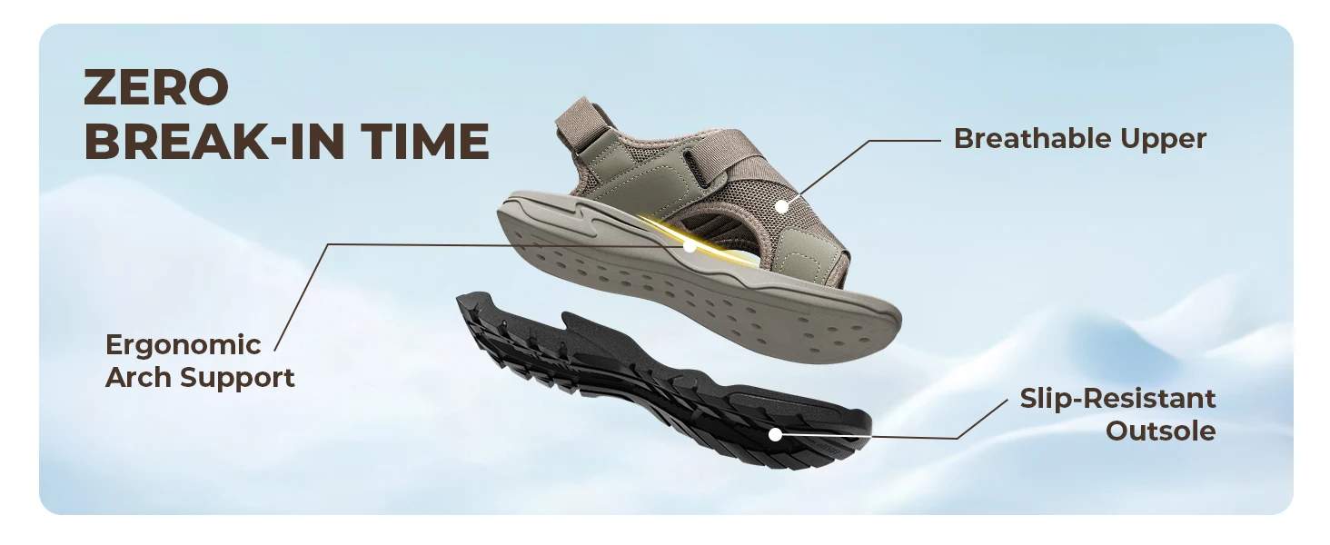 FitVille Wide Sandals for Men Comfortable Summer Hiking Sandal With Arch Support Non-slip Shoes for Outdoor Beach Travel
