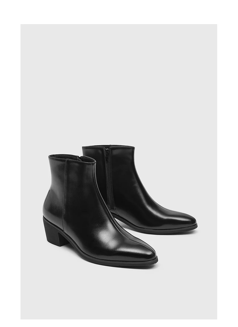 Men's Pointed Toe Chelsea Boots Black Brown Leather Ankle Boots Side Zipper Block Heel Dress Shoes Business Formal Footwear 2026