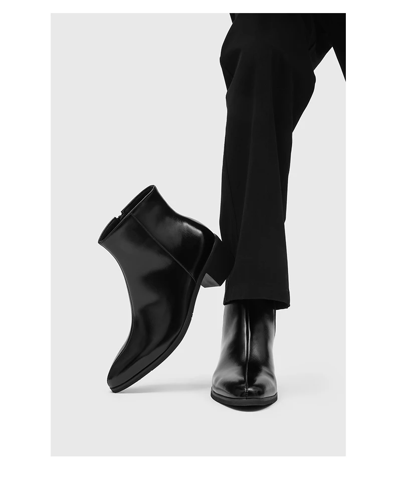 Men's Pointed Toe Chelsea Boots Black Brown Leather Ankle Boots Side Zipper Block Heel Dress Shoes Business Formal Footwear 2026
