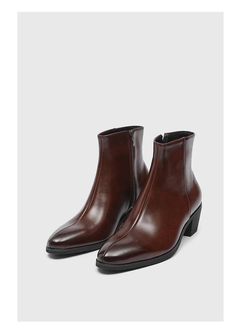 Men's Pointed Toe Chelsea Boots Black Brown Leather Ankle Boots Side Zipper Block Heel Dress Shoes Business Formal Footwear 2026
