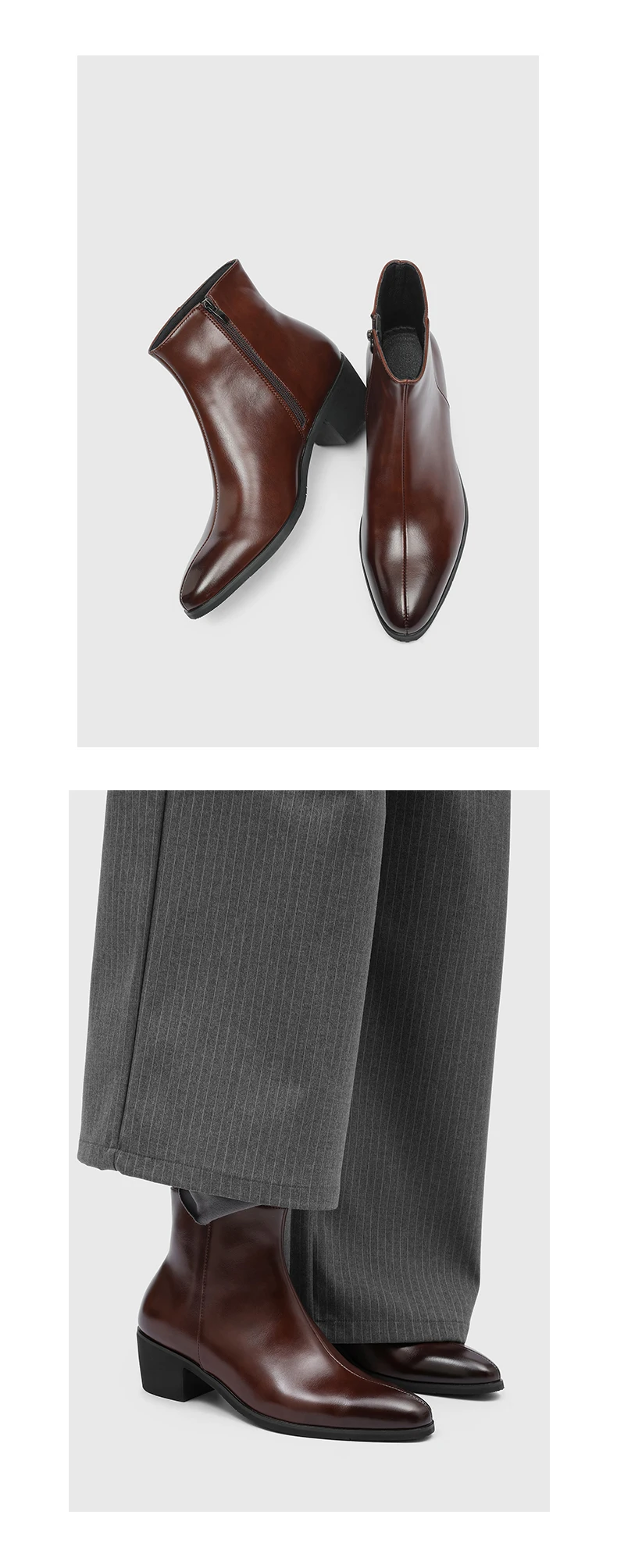 Men's Pointed Toe Chelsea Boots Black Brown Leather Ankle Boots Side Zipper Block Heel Dress Shoes Business Formal Footwear 2026