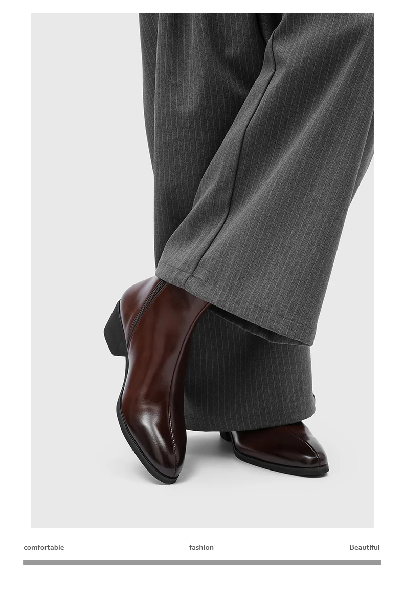 Men's Pointed Toe Chelsea Boots Black Brown Leather Ankle Boots Side Zipper Block Heel Dress Shoes Business Formal Footwear 2026