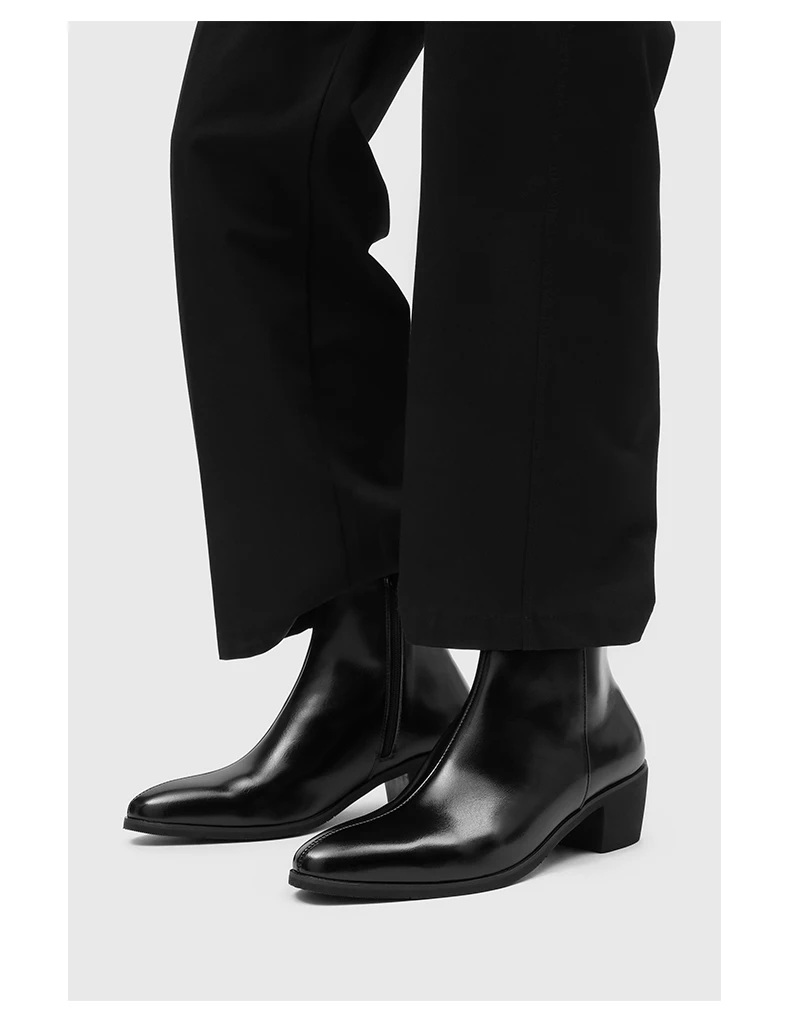 Men's Pointed Toe Chelsea Boots Black Brown Leather Ankle Boots Side Zipper Block Heel Dress Shoes Business Formal Footwear 2026