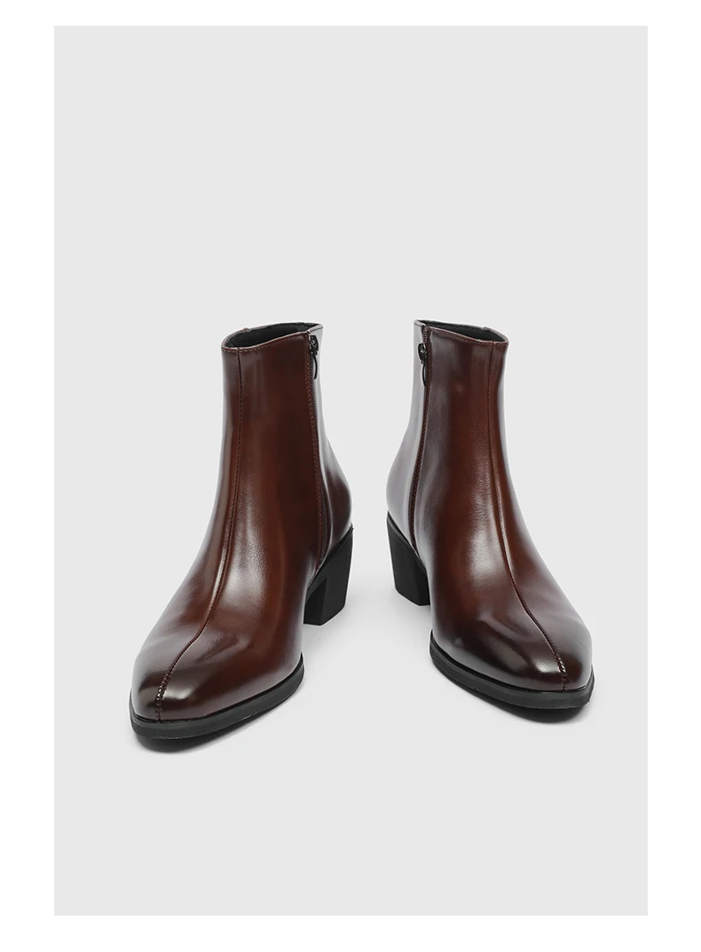 Men's Pointed Toe Chelsea Boots Black Brown Leather Ankle Boots Side Zipper Block Heel Dress Shoes Business Formal Footwear 2026