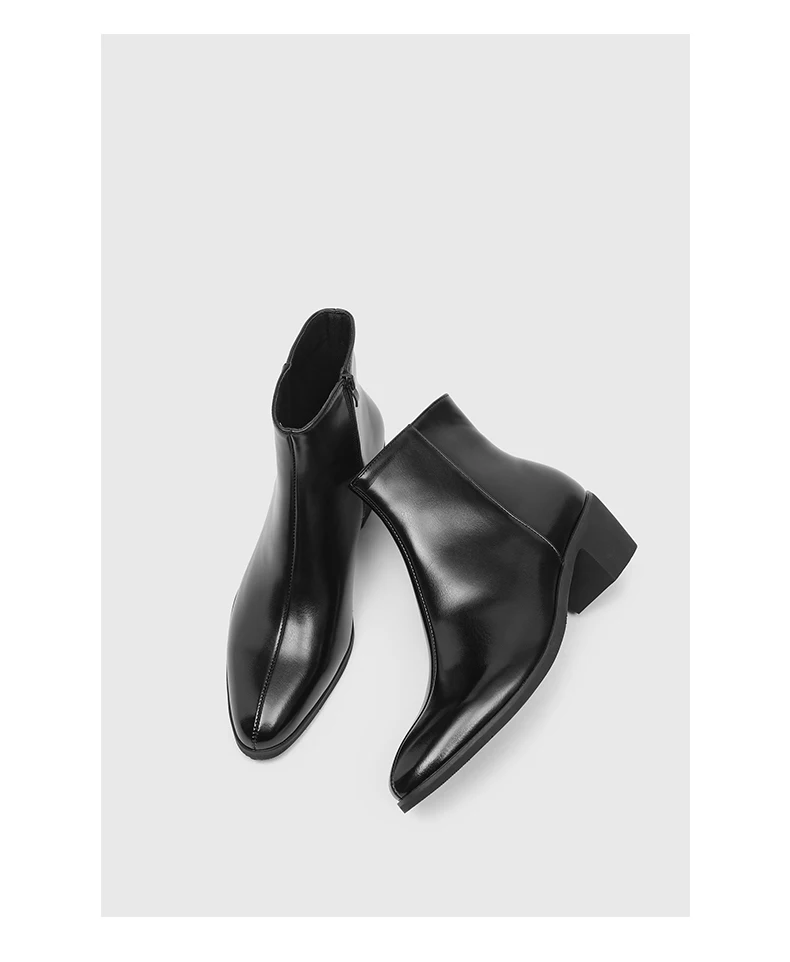 Men's Pointed Toe Chelsea Boots Black Brown Leather Ankle Boots Side Zipper Block Heel Dress Shoes Business Formal Footwear 2026