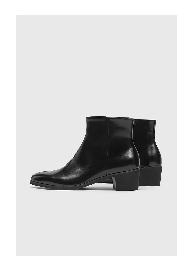 Men's Pointed Toe Chelsea Boots Black Brown Leather Ankle Boots Side Zipper Block Heel Dress Shoes Business Formal Footwear 2026