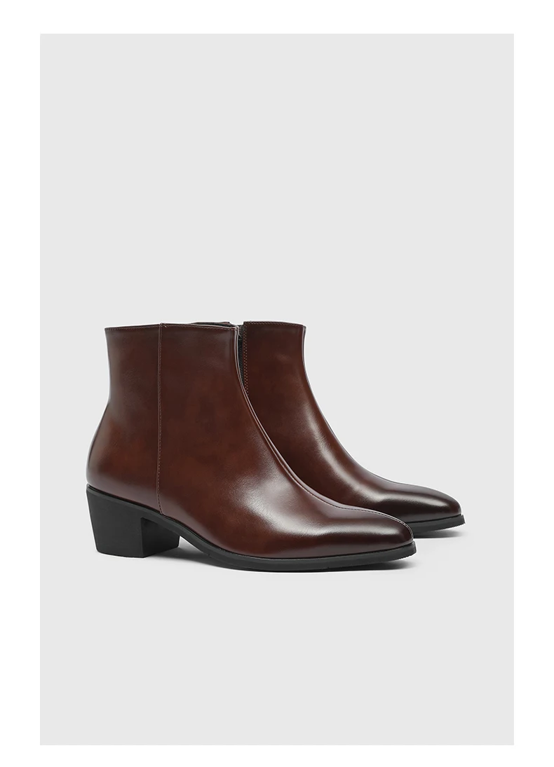 Men's Pointed Toe Chelsea Boots Black Brown Leather Ankle Boots Side Zipper Block Heel Dress Shoes Business Formal Footwear 2026