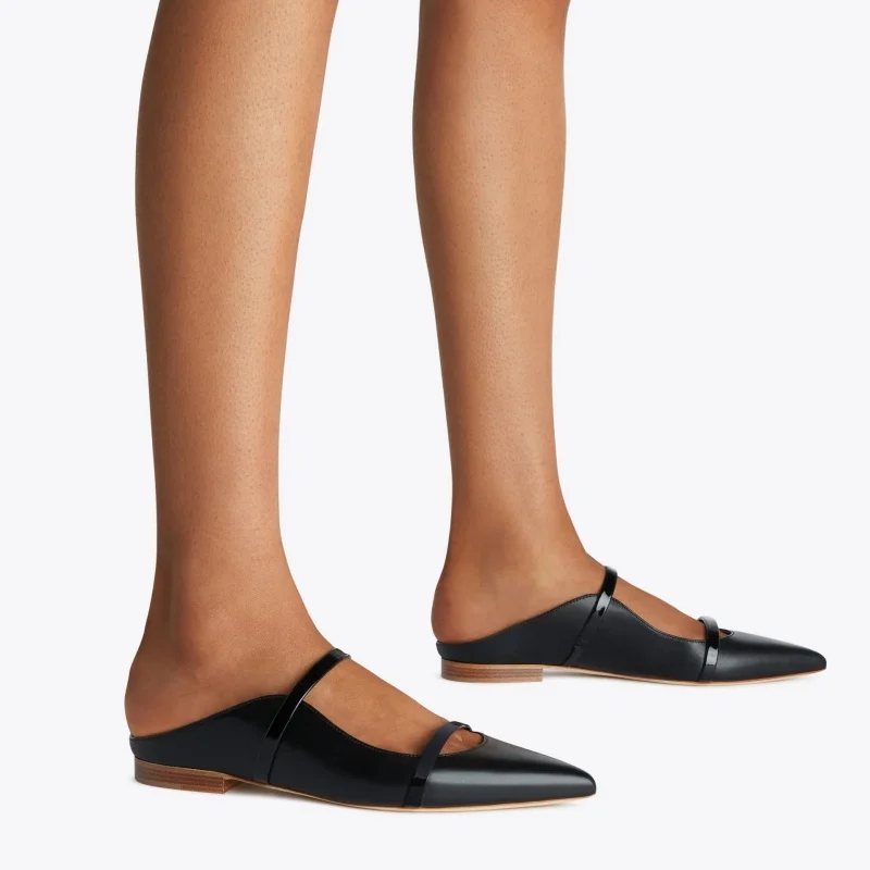 Arden Furtado Summer Burgundy One-word Band Mules Pointed Toe Shallow Pull-on Mixed Colors Fashion Flats Slippers
