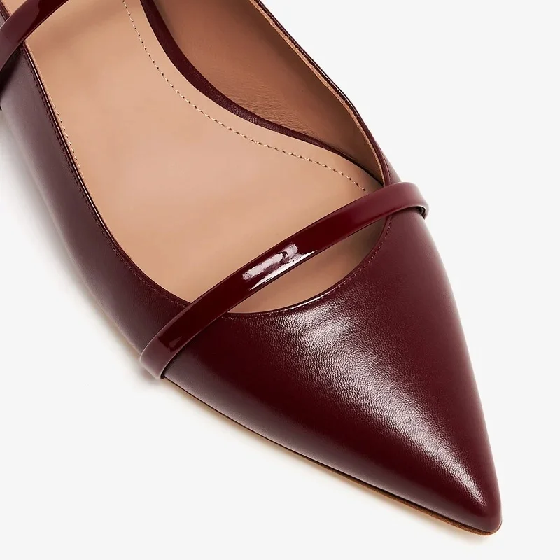 Arden Furtado Summer Burgundy One-word Band Mules Pointed Toe Shallow Pull-on Mixed Colors Fashion Flats Slippers