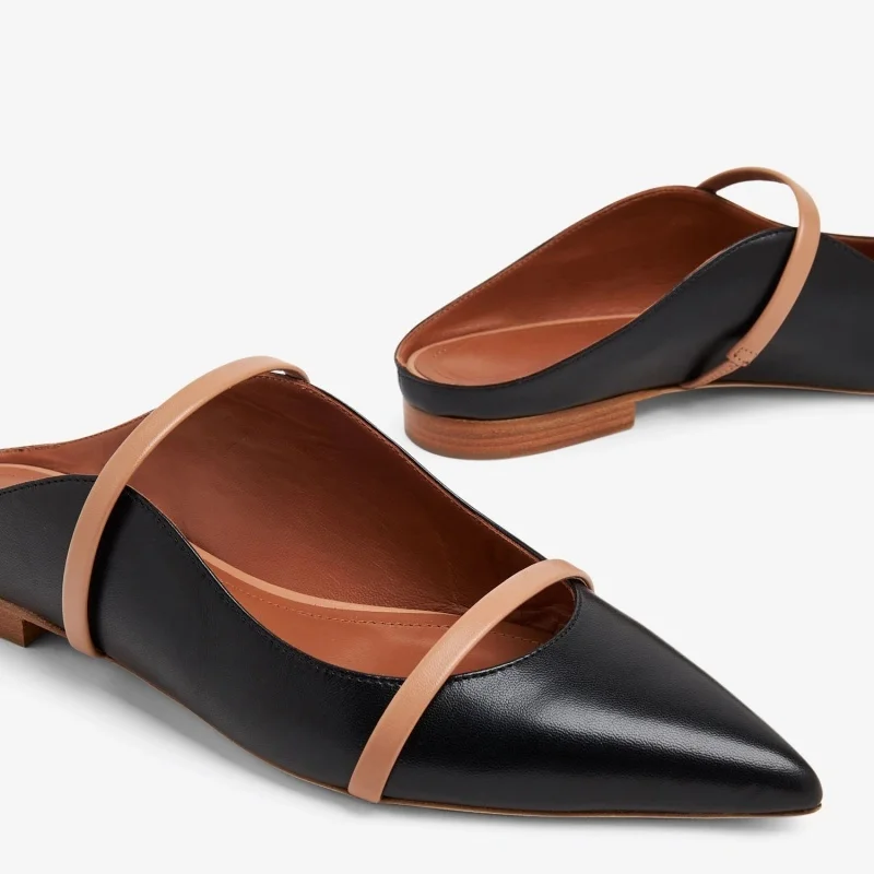 Arden Furtado Summer Burgundy One-word Band Mules Pointed Toe Shallow Pull-on Mixed Colors Fashion Flats Slippers