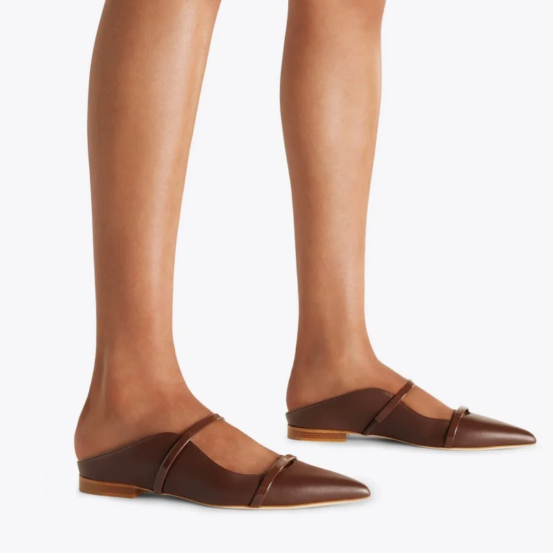Arden Furtado Summer Burgundy One-word Band Mules Pointed Toe Shallow Pull-on Mixed Colors Fashion Flats Slippers