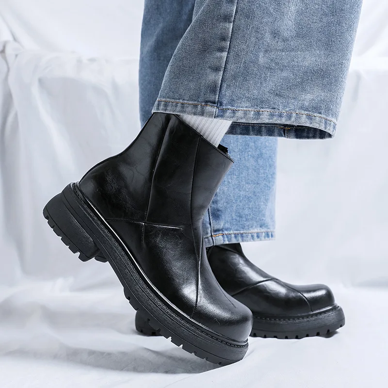 big size mens casual hip hop rock chelsea boots designer genuine leather shoes cowboy platform boot cool autumn winter botas man