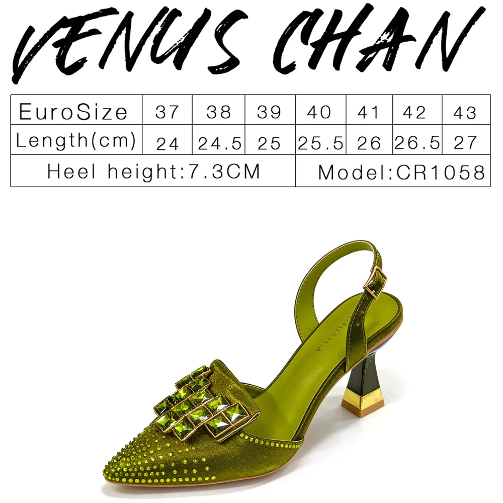 2026 INS Italian Design Olive Green Rhinestone Pointed-Toe Women’s High Heels with Matching Bag Set for Parties and Weddings