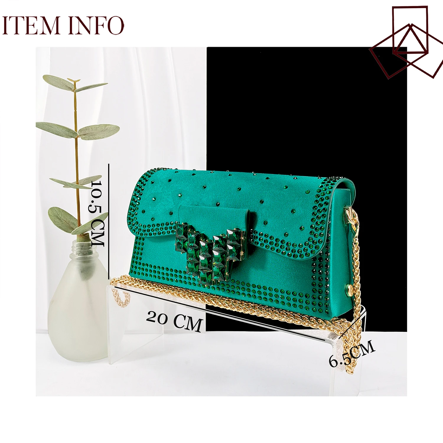 Queen Yan Green Color Rhinestone Comfortable Women's Pumps Heels And Bag Fashion Style Pointed-Toe Shoes For Farty Occasion