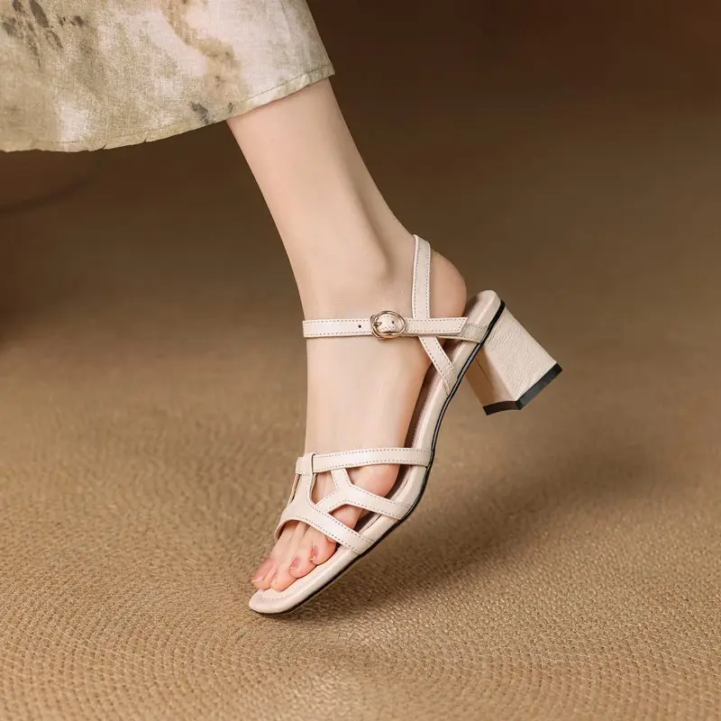 MORAZORA Size 34-42 New Genuine Leather Sandals Women Shoes Chunky High Heels Sandals Summer Office Dress Shoes