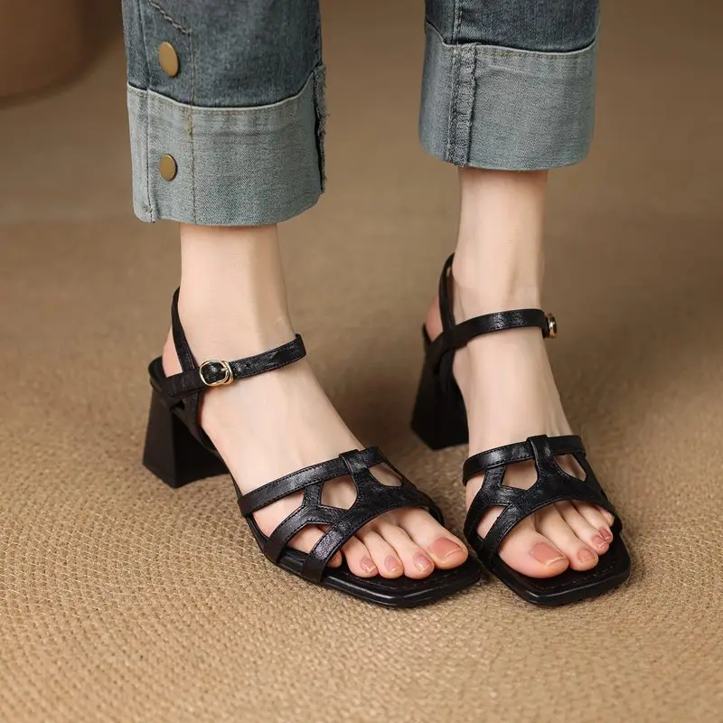 MORAZORA Size 34-42 New Genuine Leather Sandals Women Shoes Chunky High Heels Sandals Summer Office Dress Shoes