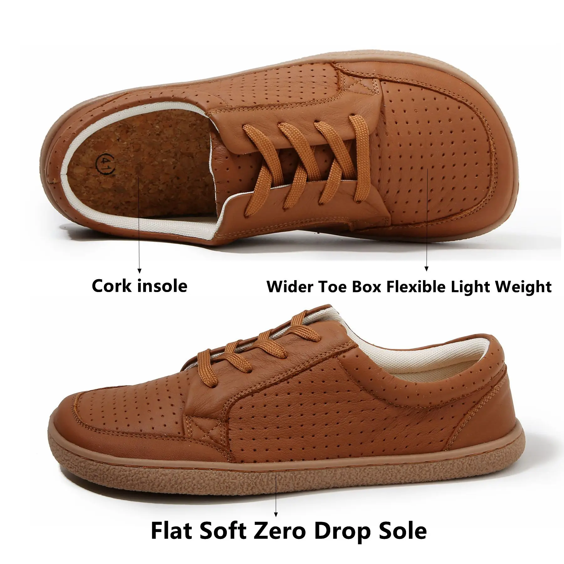 TONGLEPAO Barefoot Genuine leather Sneaker For Women Men Flat Soft Thin Out Zero Drop Sole Wider Toe Box Flexible Light Weight