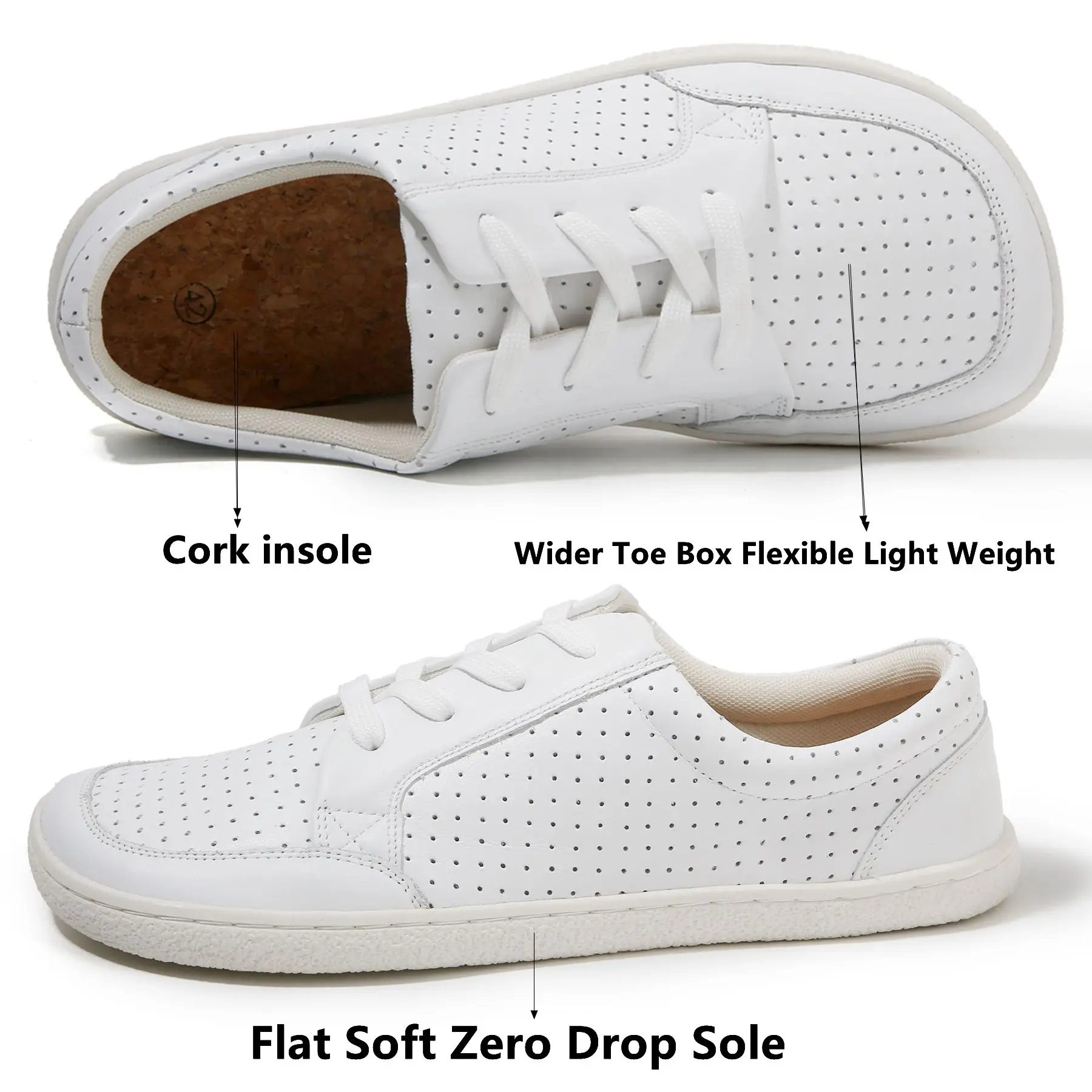 TONGLEPAO Barefoot Genuine leather Sneaker For Women Men Flat Soft Thin Out Zero Drop Sole Wider Toe Box Flexible Light Weight