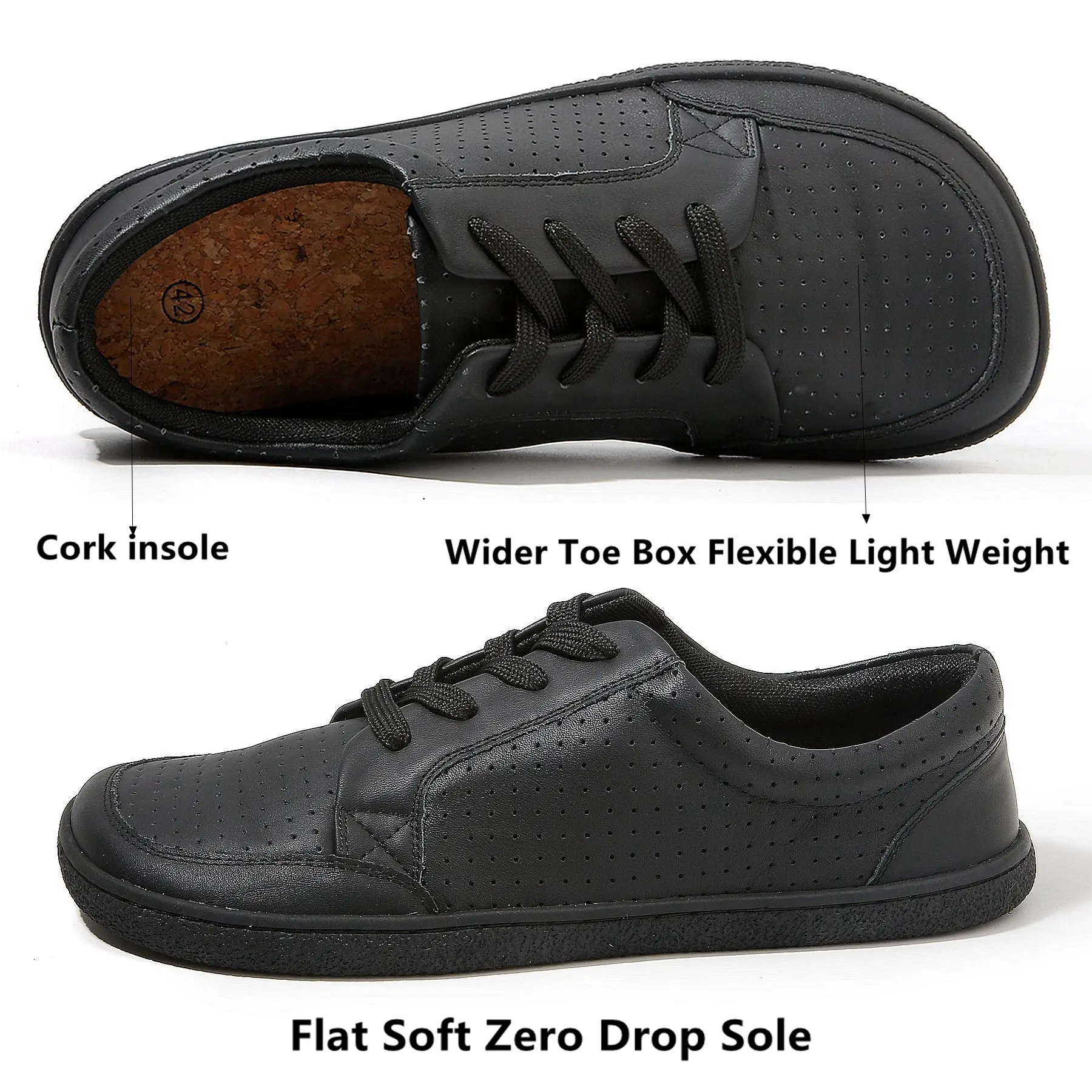 TONGLEPAO Barefoot Genuine leather Sneaker For Women Men Flat Soft Thin Out Zero Drop Sole Wider Toe Box Flexible Light Weight