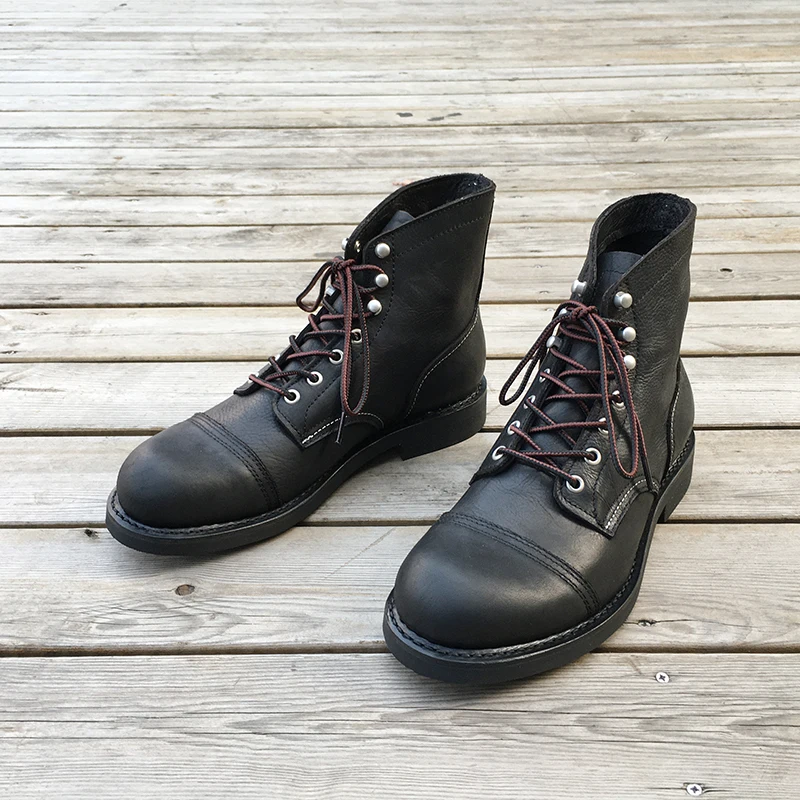 New Handmade Brand Vintage British Men Boots Cow Leather Goodyear Welted Ankle Boots Dress Wings Motorcycle Boots Tooling Desert