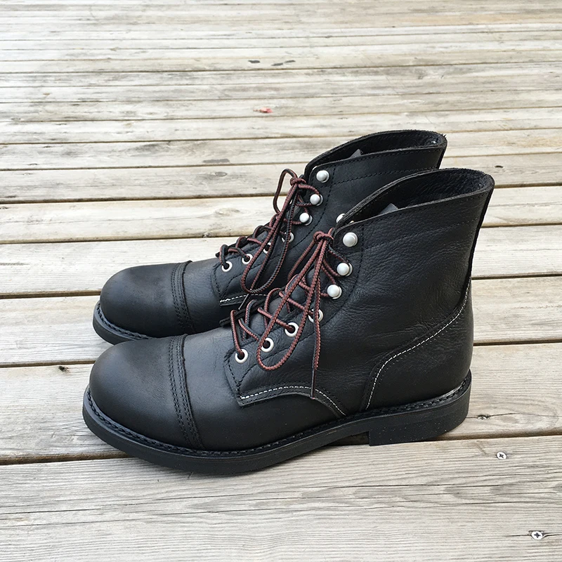 New Handmade Brand Vintage British Men Boots Cow Leather Goodyear Welted Ankle Boots Dress Wings Motorcycle Boots Tooling Desert
