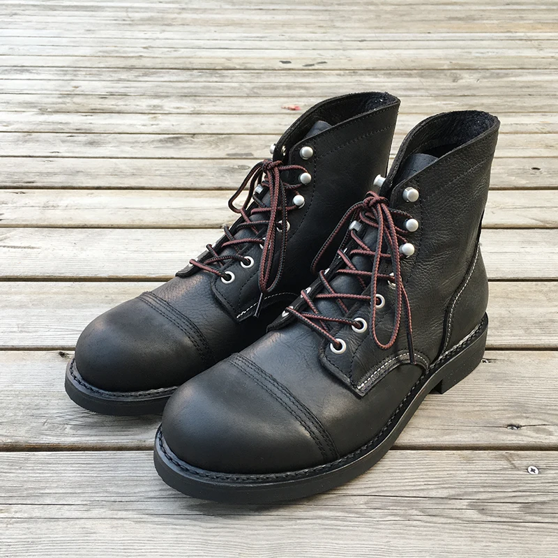 New Handmade Brand Vintage British Men Boots Cow Leather Goodyear Welted Ankle Boots Dress Wings Motorcycle Boots Tooling Desert