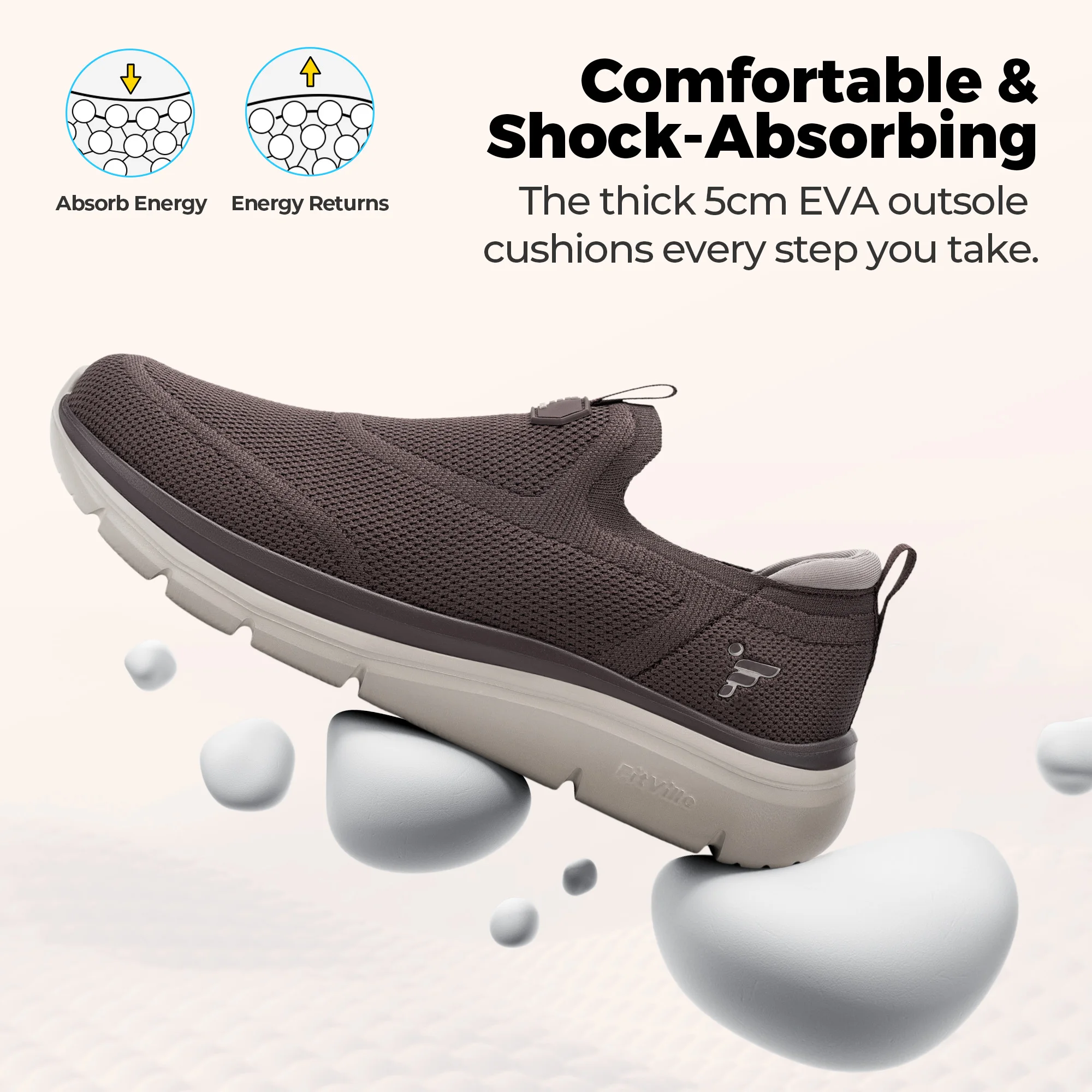 Fitington Men's Walking Shoes Extra Wide Toe Box Slip On Casual Shoes Comfortable Thick Sole Sneakers Arch Support Wide Foot