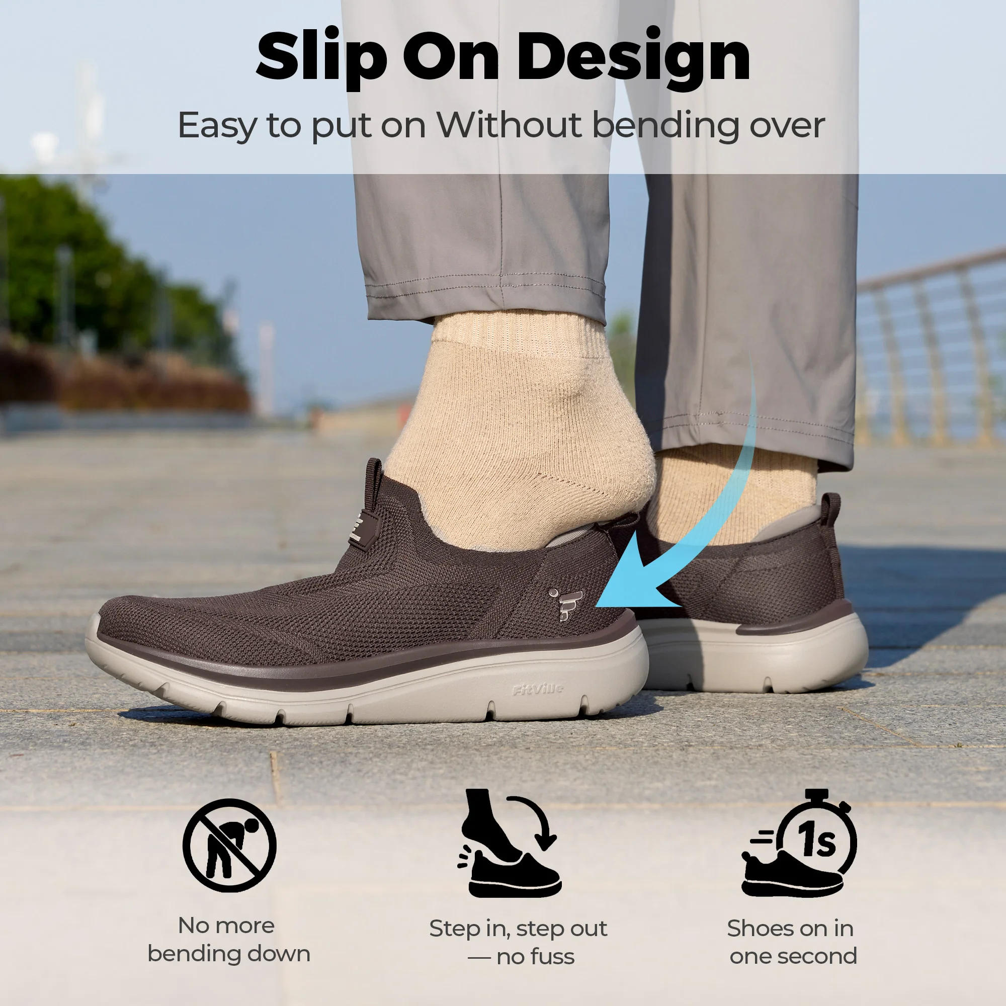 Fitington Men's Walking Shoes Extra Wide Toe Box Slip On Casual Shoes Comfortable Thick Sole Sneakers Arch Support Wide Foot