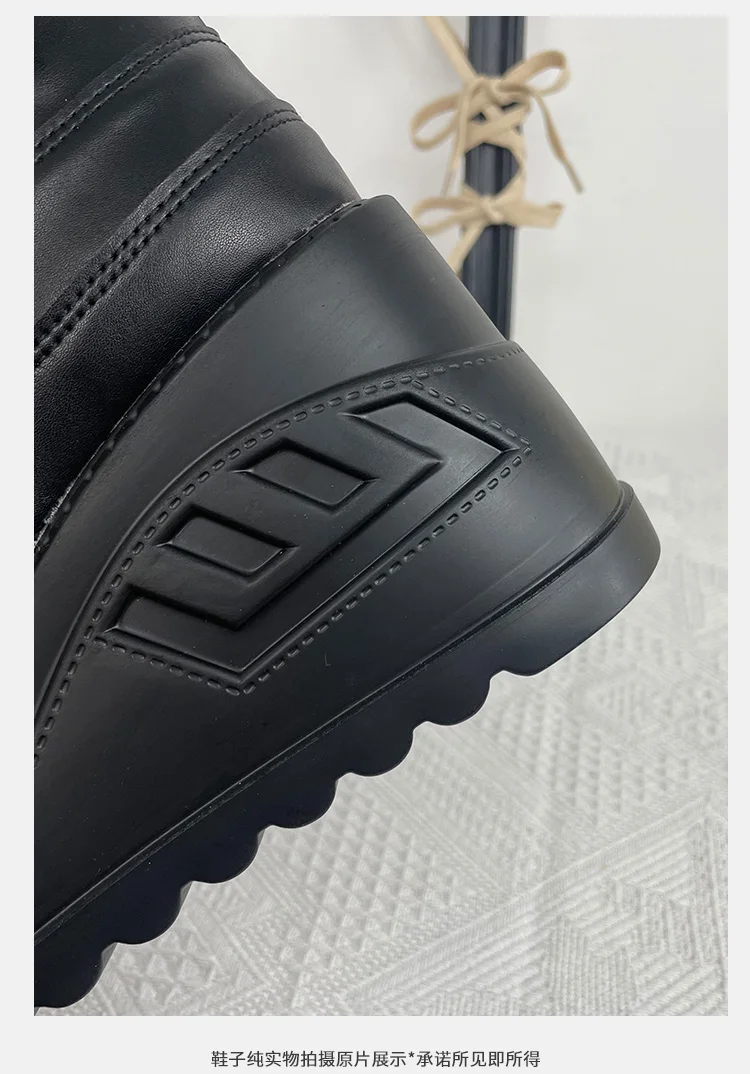 2025 Women's Black Skull Decorative Gothic Tide Genuine Leather Shoes 9cm Thick-soled Lace-Up Short Boots