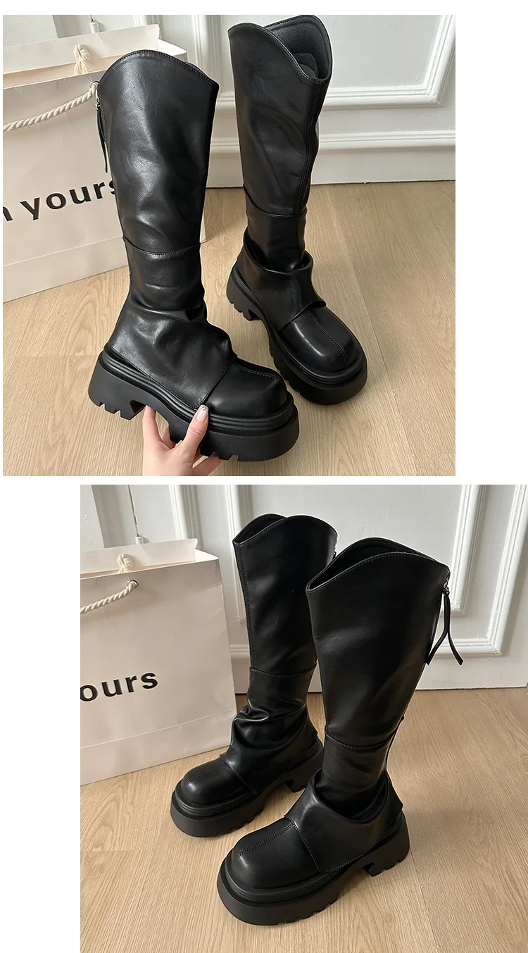 Thick soled long tube boots 2025 new autumn and winter high tube boots V-mouth pants boots stack boots knight boots