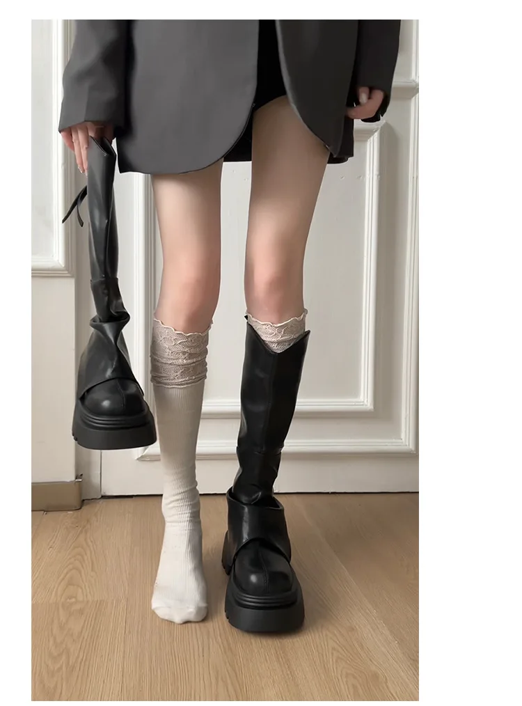 Thick soled long tube boots 2025 new autumn and winter high tube boots V-mouth pants boots stack boots knight boots