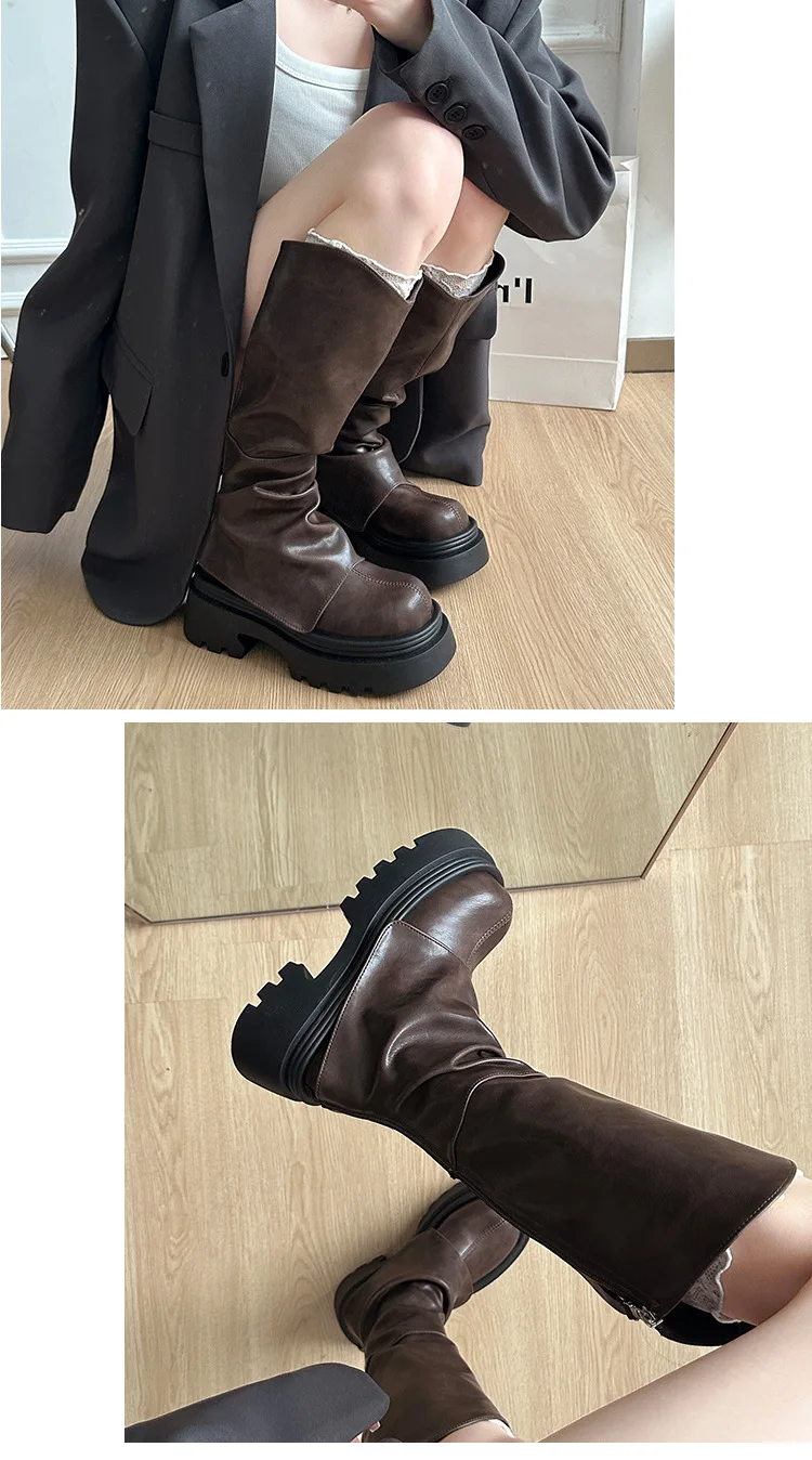 Thick soled long tube boots 2025 new autumn and winter high tube boots V-mouth pants boots stack boots knight boots