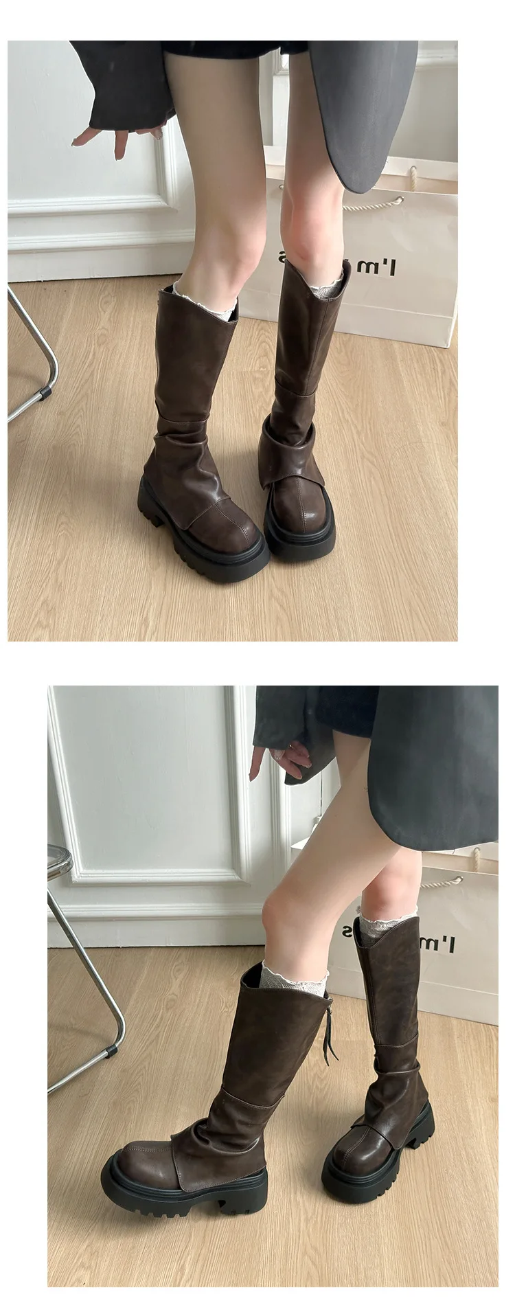 Thick soled long tube boots 2025 new autumn and winter high tube boots V-mouth pants boots stack boots knight boots