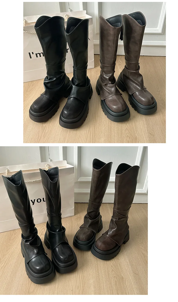 Thick soled long tube boots 2025 new autumn and winter high tube boots V-mouth pants boots stack boots knight boots