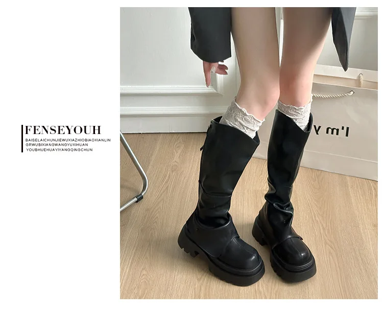Thick soled long tube boots 2025 new autumn and winter high tube boots V-mouth pants boots stack boots knight boots