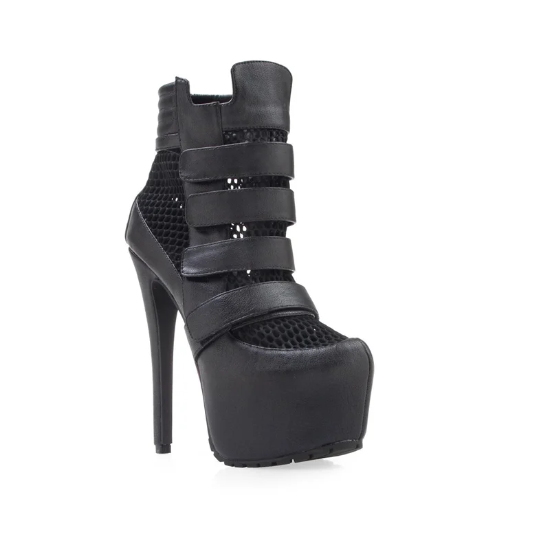 Platform Net Shinback Leather Ankle Boots Sexy Pointed Toe Thin Heel Hook New Arrival Autumm/Winter Modern Boots