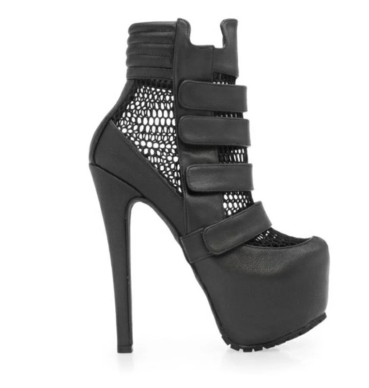 Platform Net Shinback Leather Ankle Boots Sexy Pointed Toe Thin Heel Hook New Arrival Autumm/Winter Modern Boots