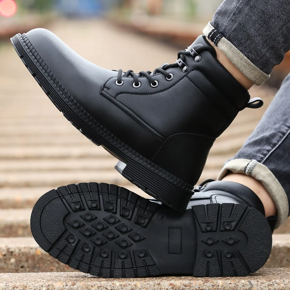 Men Leather Boots Warm Winter Boots Safety Shoes Men Waterproof Work Boots Puncture-Proof Indestructible Shoes Security Boots