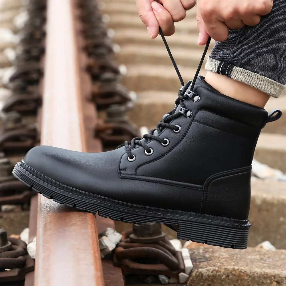 Men Leather Boots Warm Winter Boots Safety Shoes Men Waterproof Work Boots Puncture-Proof Indestructible Shoes Security Boots