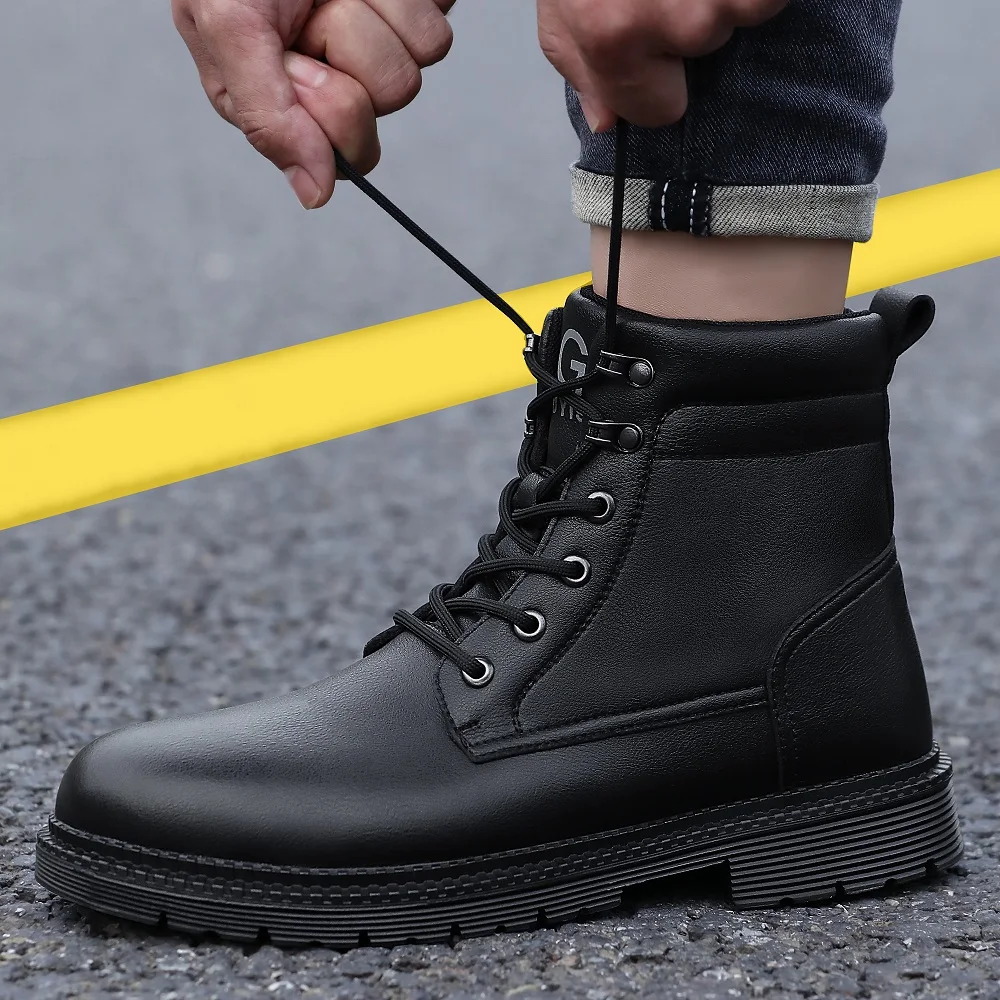 Men Leather Boots Warm Winter Boots Safety Shoes Men Waterproof Work Boots Puncture-Proof Indestructible Shoes Security Boots