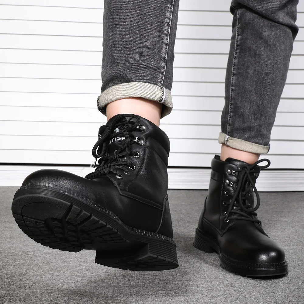 Men Leather Boots Warm Winter Boots Safety Shoes Men Waterproof Work Boots Puncture-Proof Indestructible Shoes Security Boots