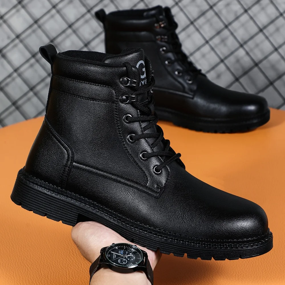 Men Leather Boots Warm Winter Boots Safety Shoes Men Waterproof Work Boots Puncture-Proof Indestructible Shoes Security Boots
