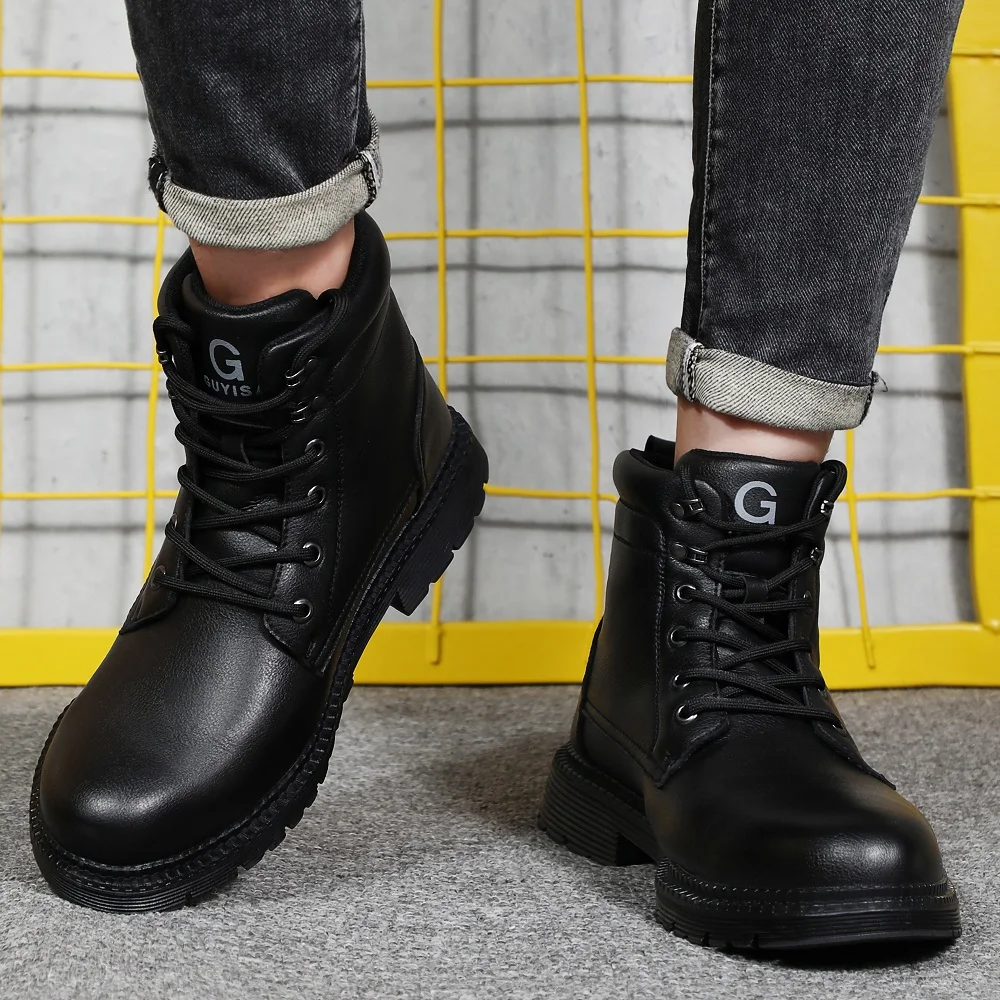 Men Leather Boots Warm Winter Boots Safety Shoes Men Waterproof Work Boots Puncture-Proof Indestructible Shoes Security Boots