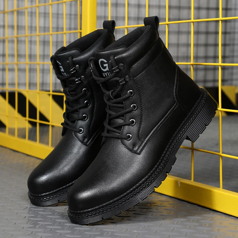 Men Leather Boots Warm Winter Boots Safety Shoes Men Waterproof Work Boots Puncture-Proof Indestructible Shoes Security Boots