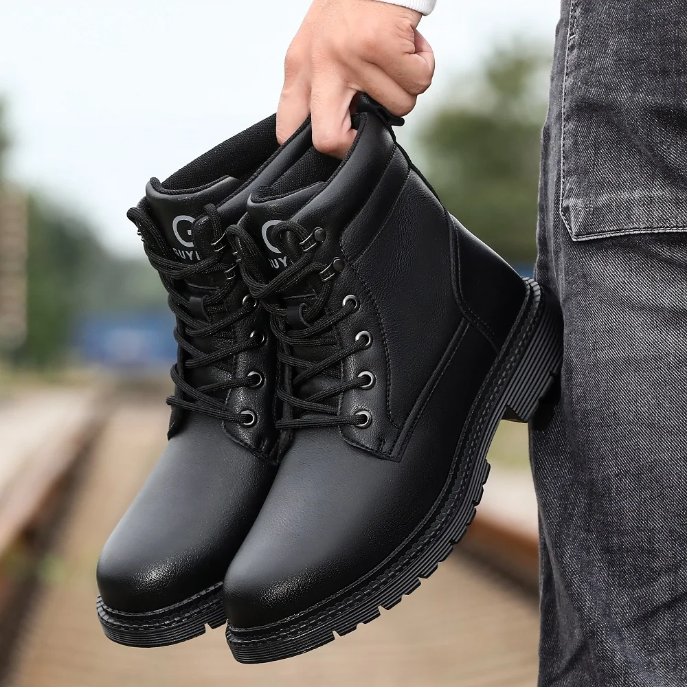 Men Leather Boots Warm Winter Boots Safety Shoes Men Waterproof Work Boots Puncture-Proof Indestructible Shoes Security Boots