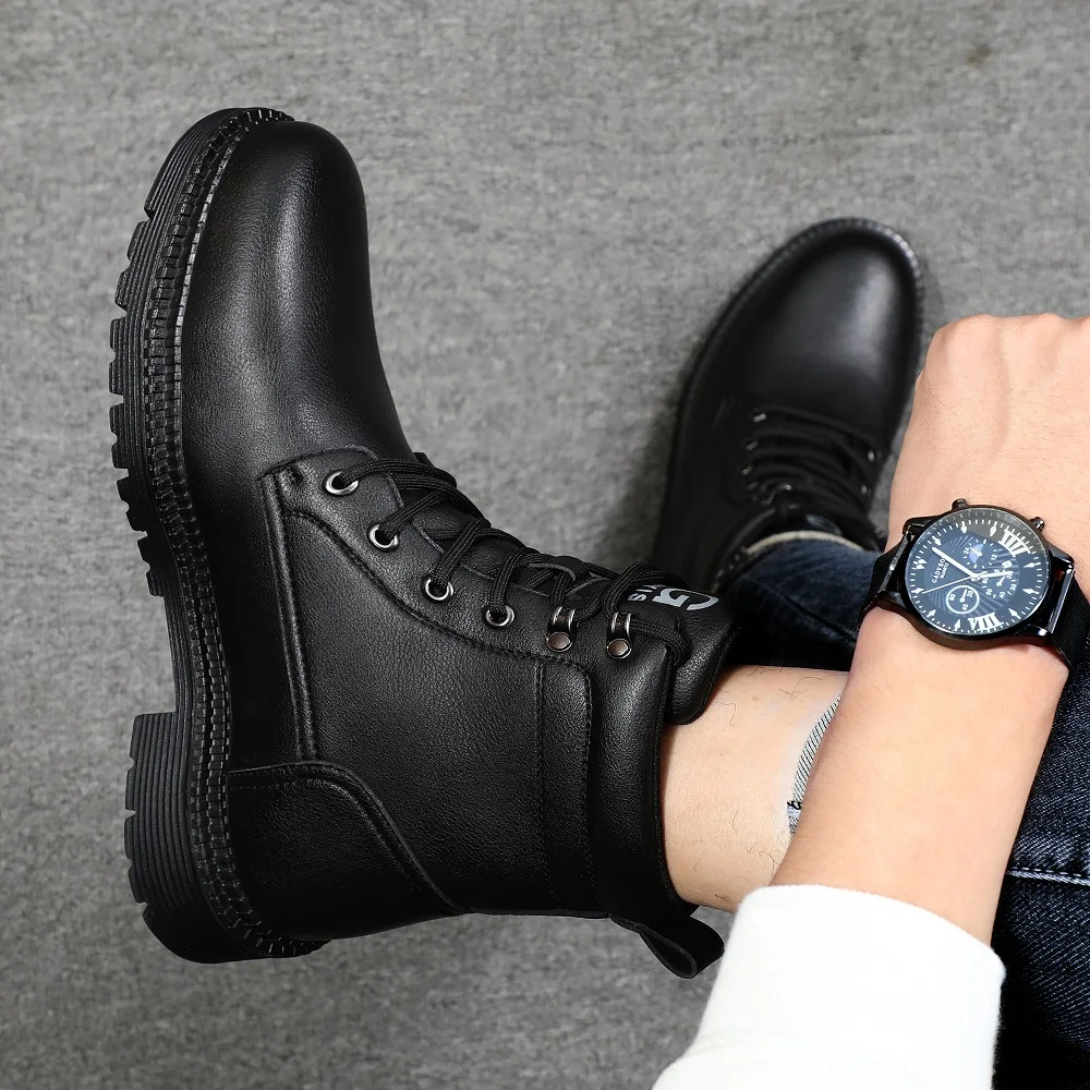Men Leather Boots Warm Winter Boots Safety Shoes Men Waterproof Work Boots Puncture-Proof Indestructible Shoes Security Boots